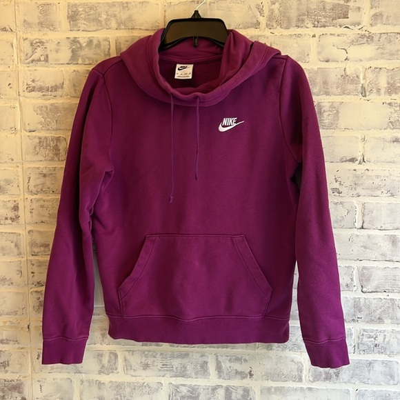 Nike Women's Funnel Neck Swoosh Check Logo Hoodie Pullover Pocket Size XS - Picture 1 of 9
